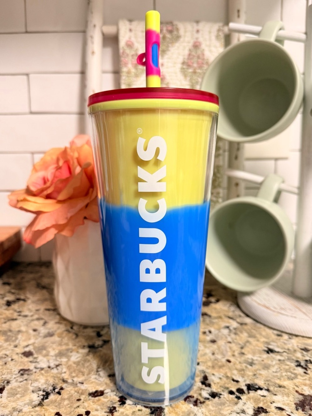 Starbucks 2023 Spring Straw Topper Blue Wave Color Changing Tumbler